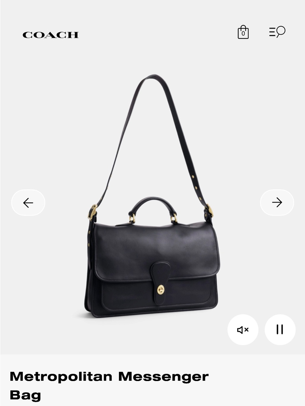 Coach Black Leather Metropolitan Messenger with Gold Hardware